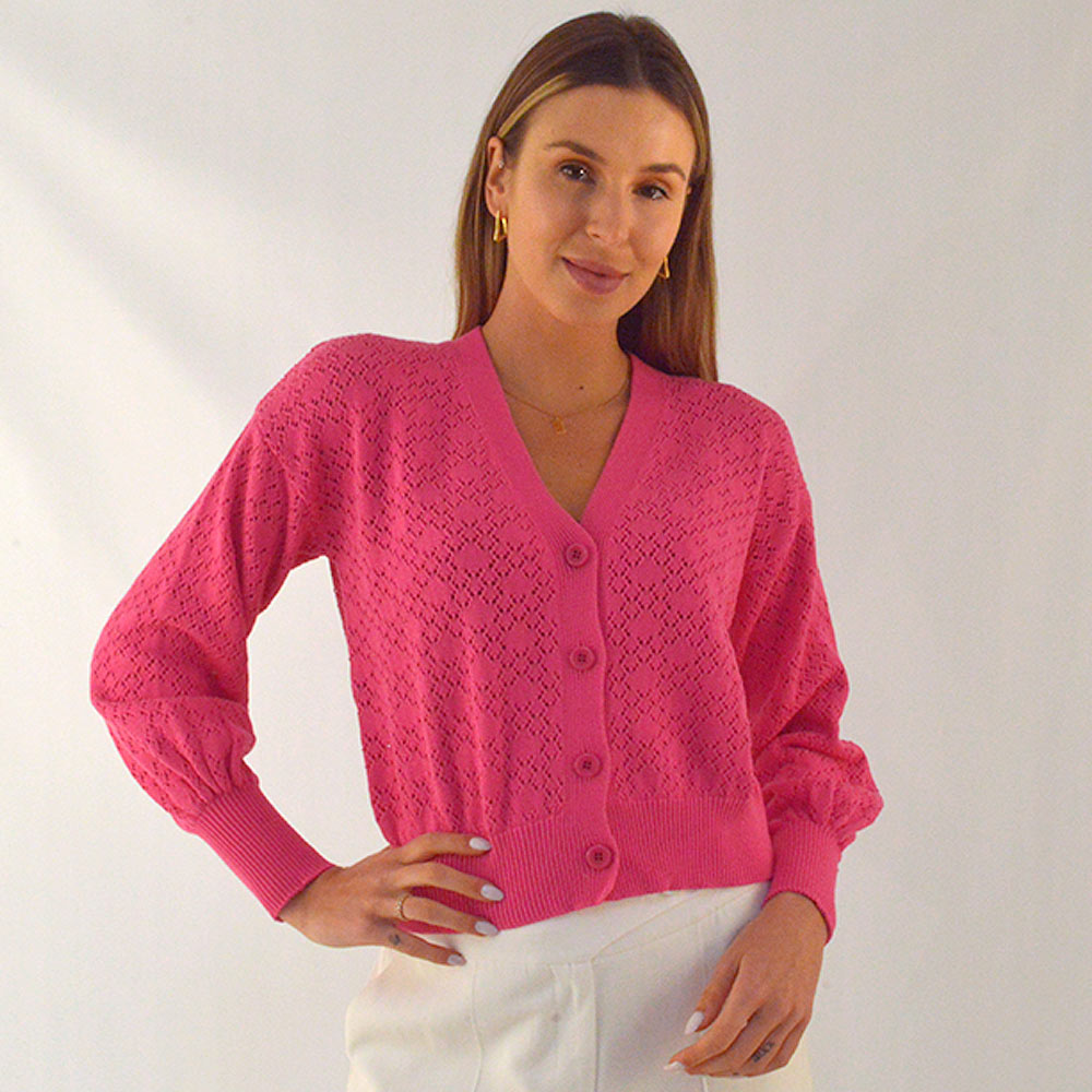 Cardigan Cor Pink Malhas Gida - Foto 1