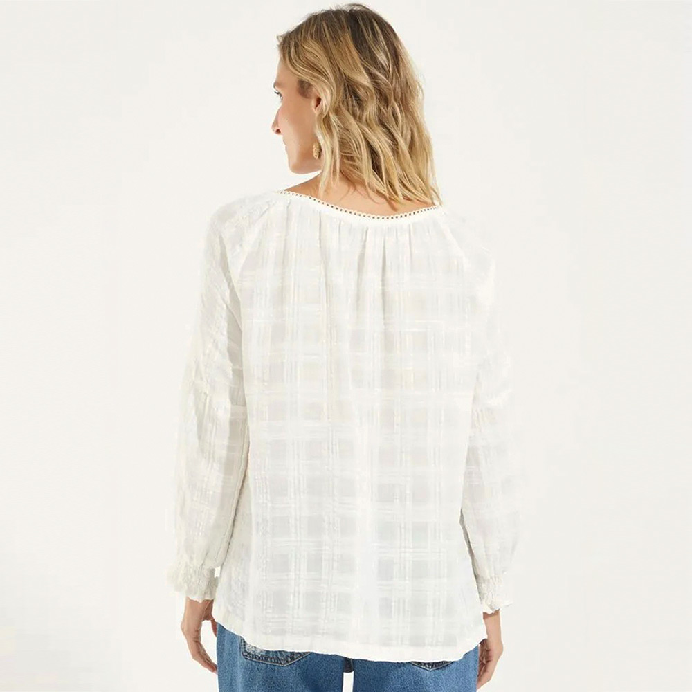 Blusa Bata Xadrez Maquinetado Cor Off White Canto - Foto 3