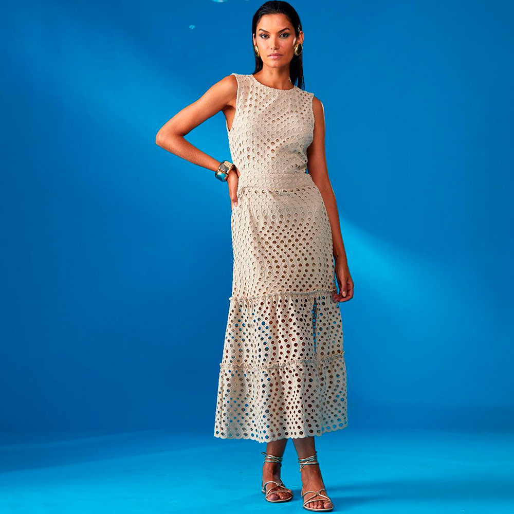 Vestido Longo Acaci Cor Macram Natural Haes - Foto 1