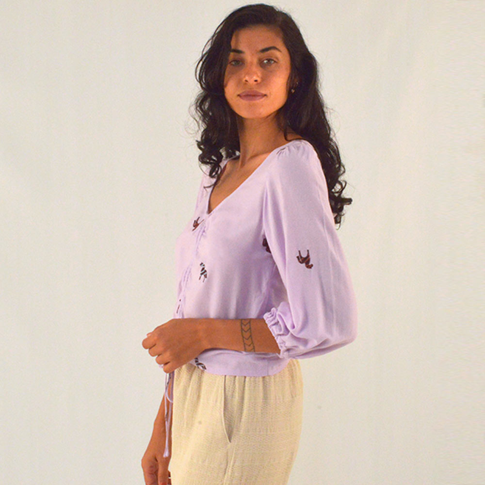Blusa Bordado Cavalinho Lavanda Canto - Foto 1