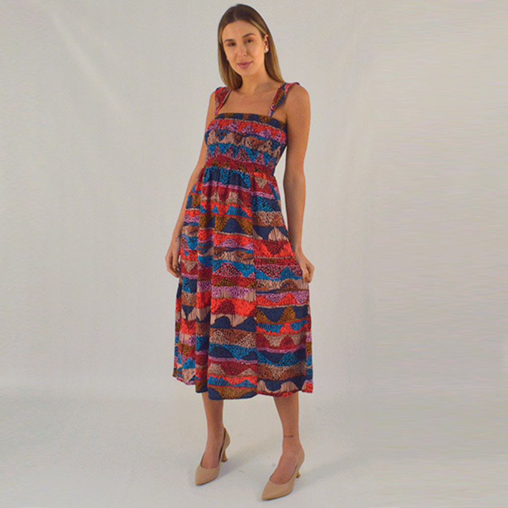 Vestido De Ala Com Babados Estampa Marrake Canto  - Foto 1