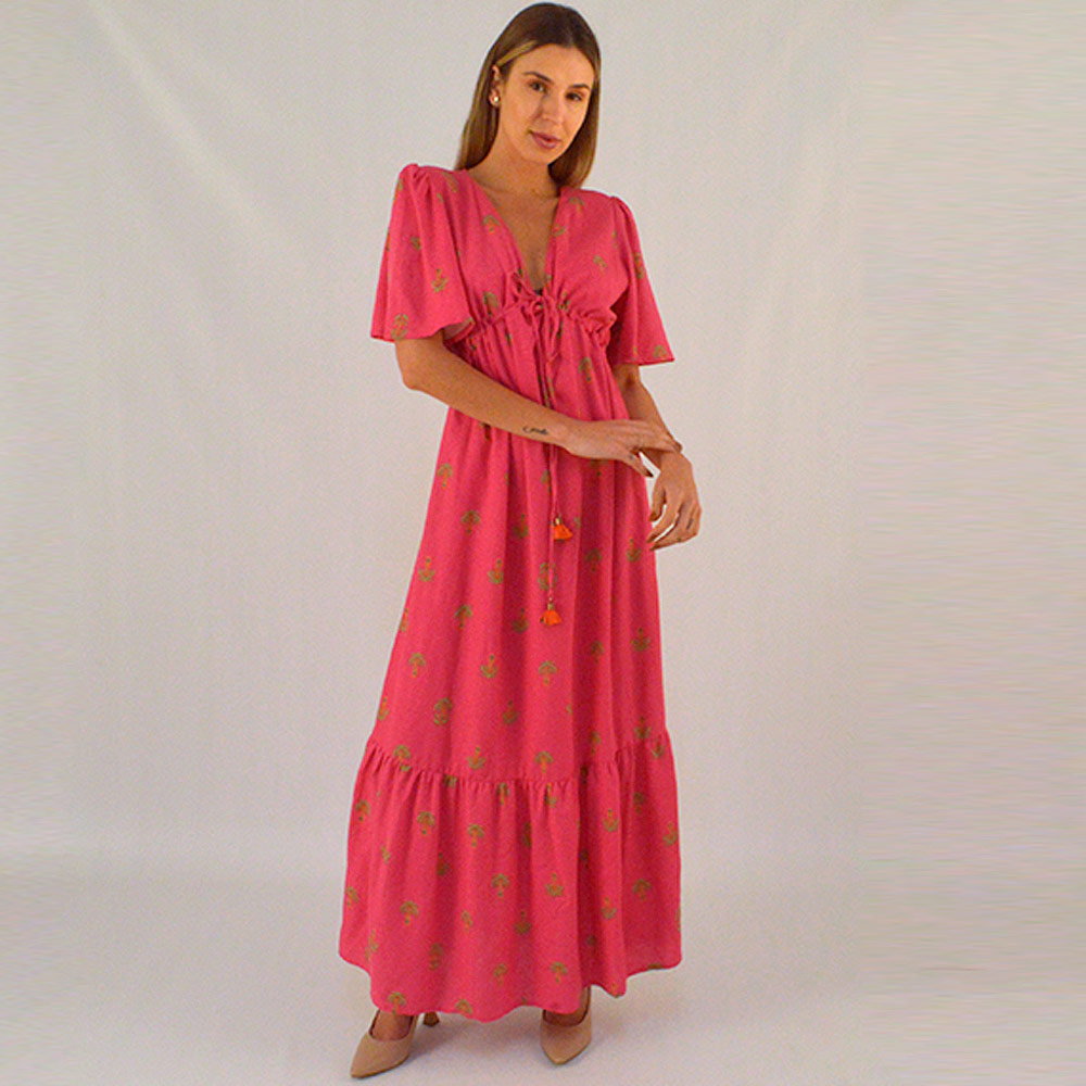 Vestido Longo Estampa Palmeirinha Canto  - Foto 1