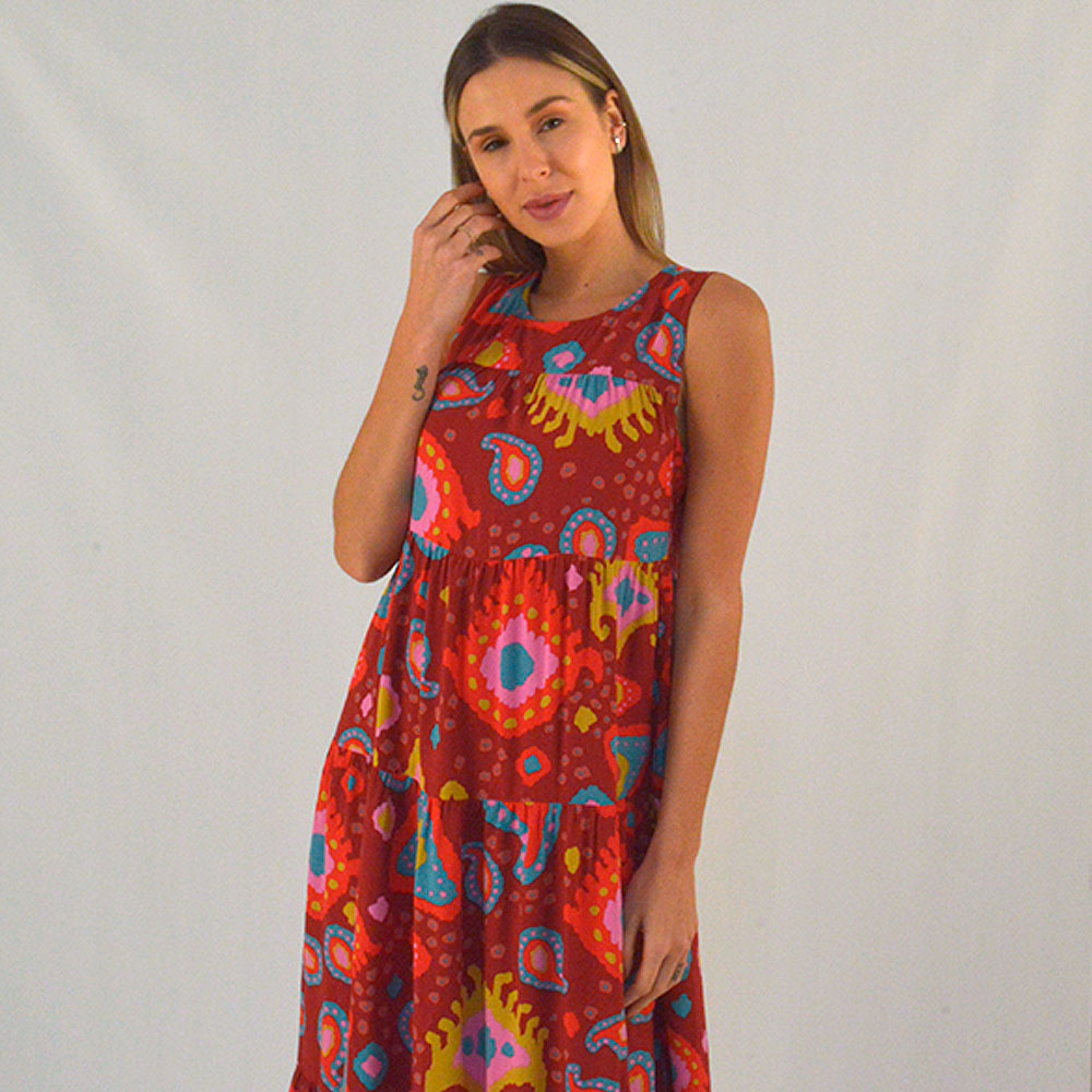 Vestido Longo Camadas Estampa Iberica Canto - Foto 2