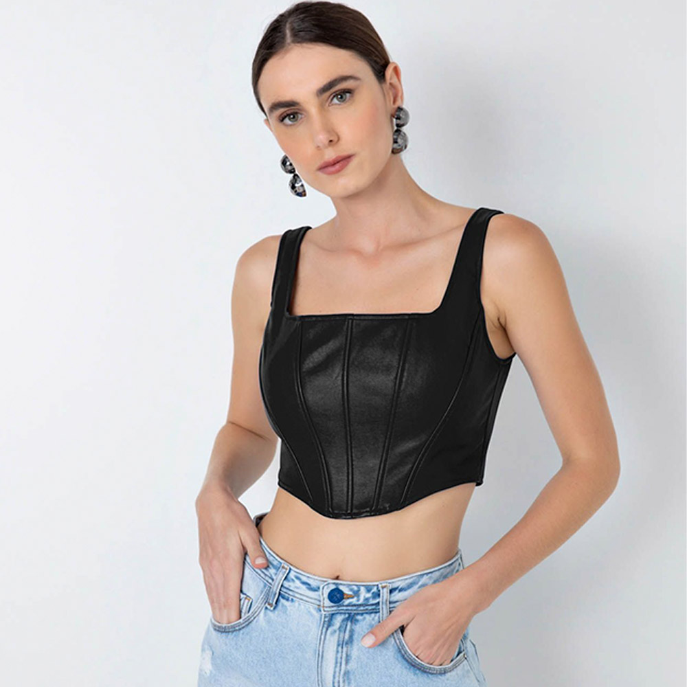 TOP CROPPED DE TRICÔ - Preto