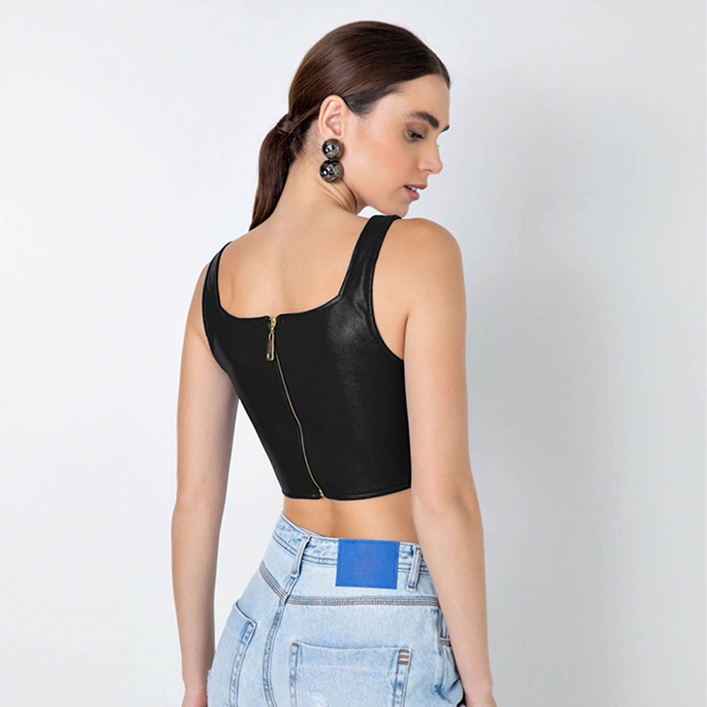 Top Cropped Preto Flor de Lis - Foto 2