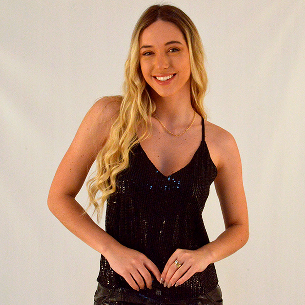 Blusa Regata De Brilho Preto Loderro - Foto 1
