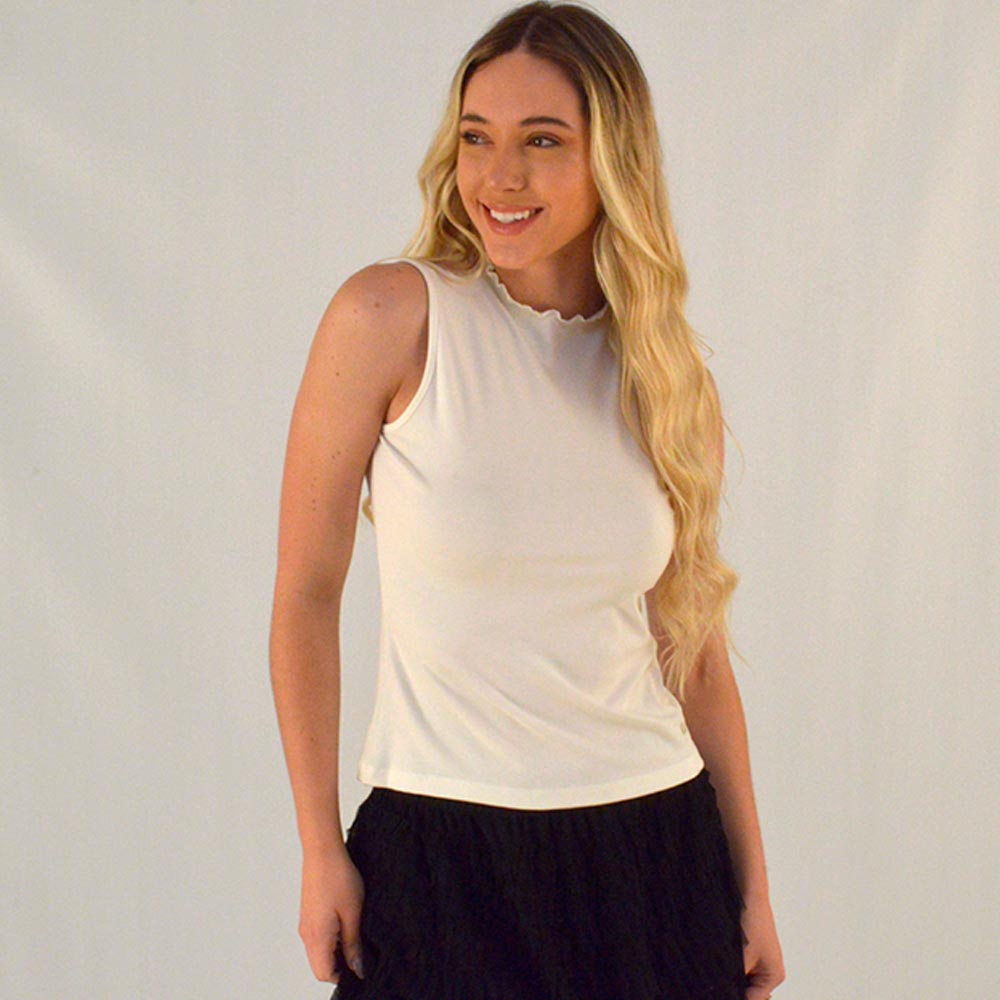 Blusa Regata Canelada Off White Gatos e Atos  - Foto 1