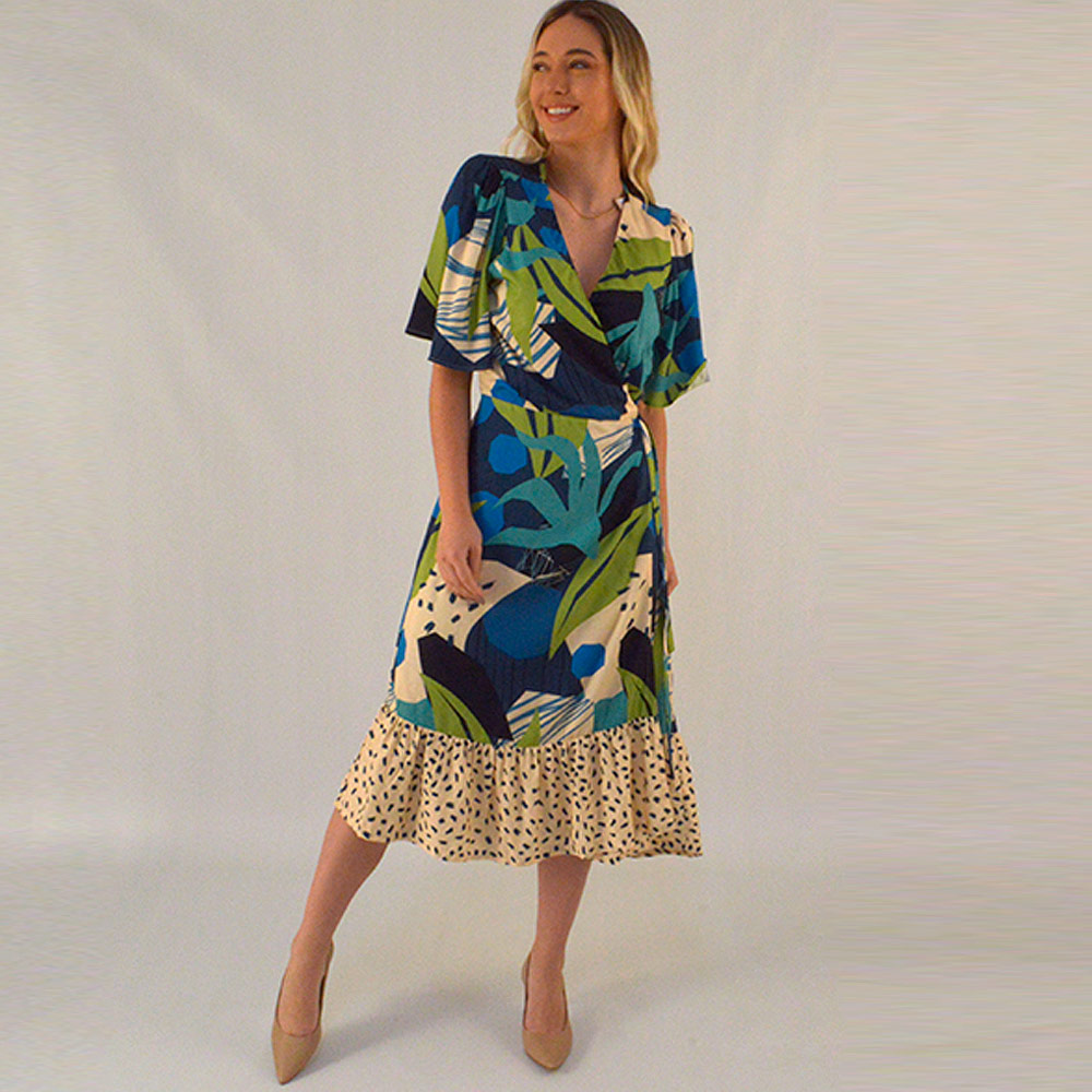 Vestido Midi Viscose Sarjada Estampa Azul Gatos e Atos  - Foto 1