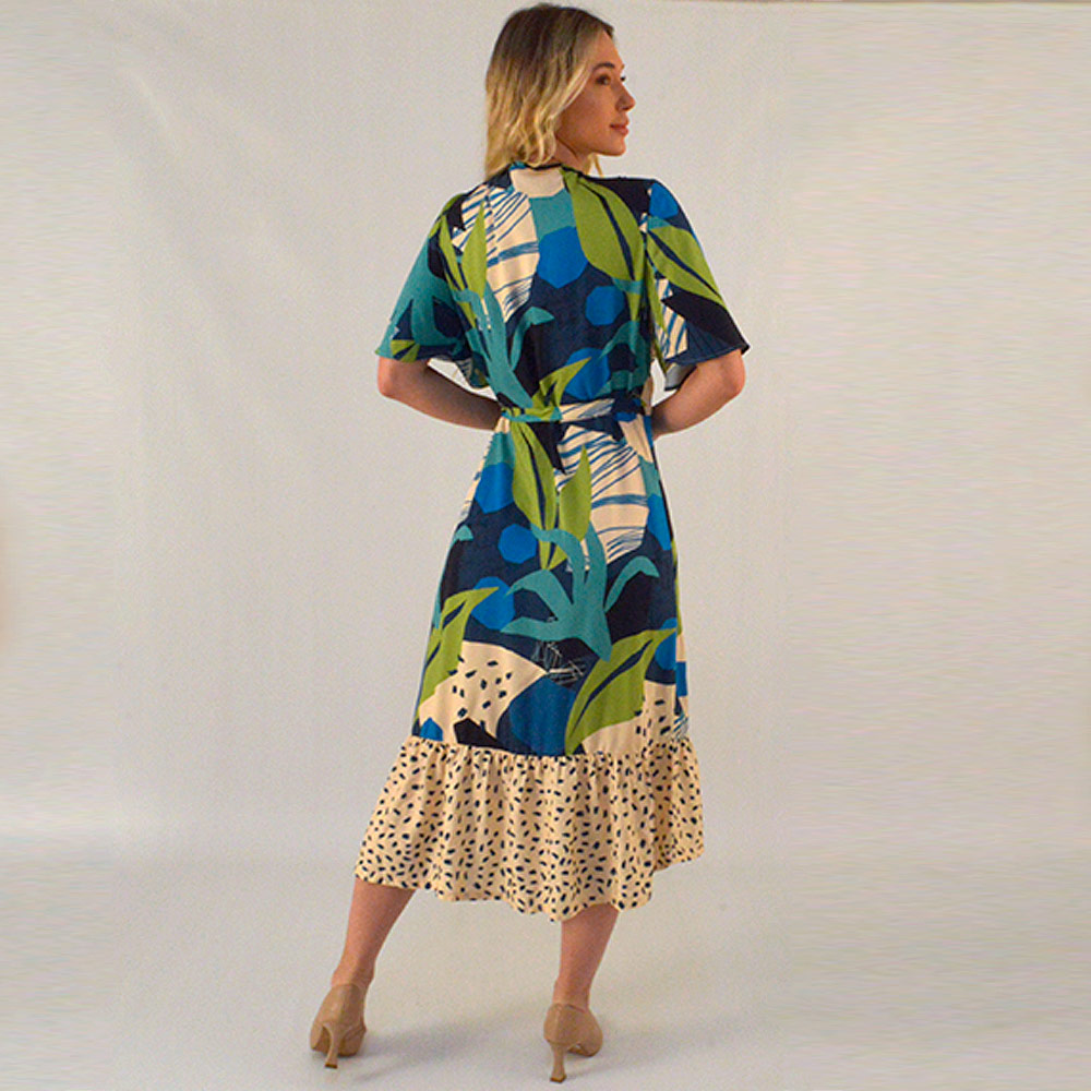 Vestido Midi Viscose Sarjada Estampa Azul Gatos e Atos  - Foto 2