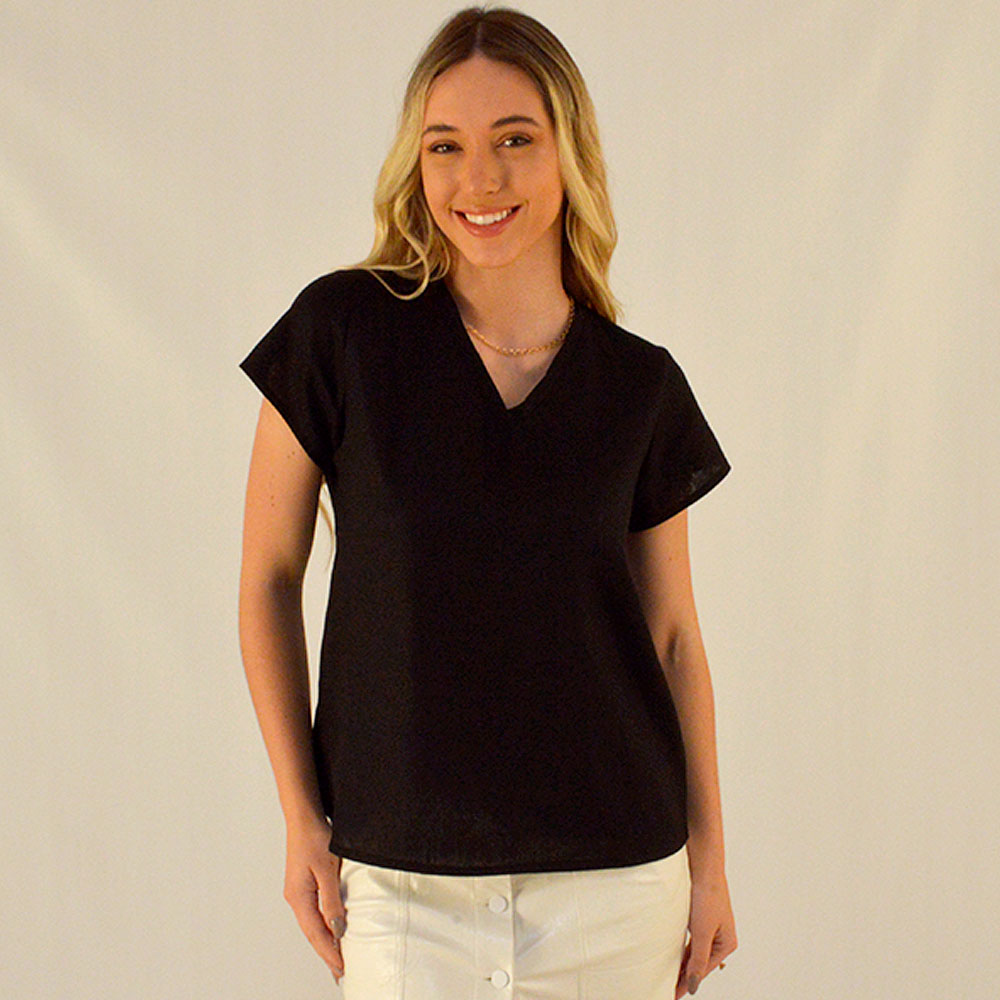 Blusa Linho Preta Emprio B.  - Foto 1