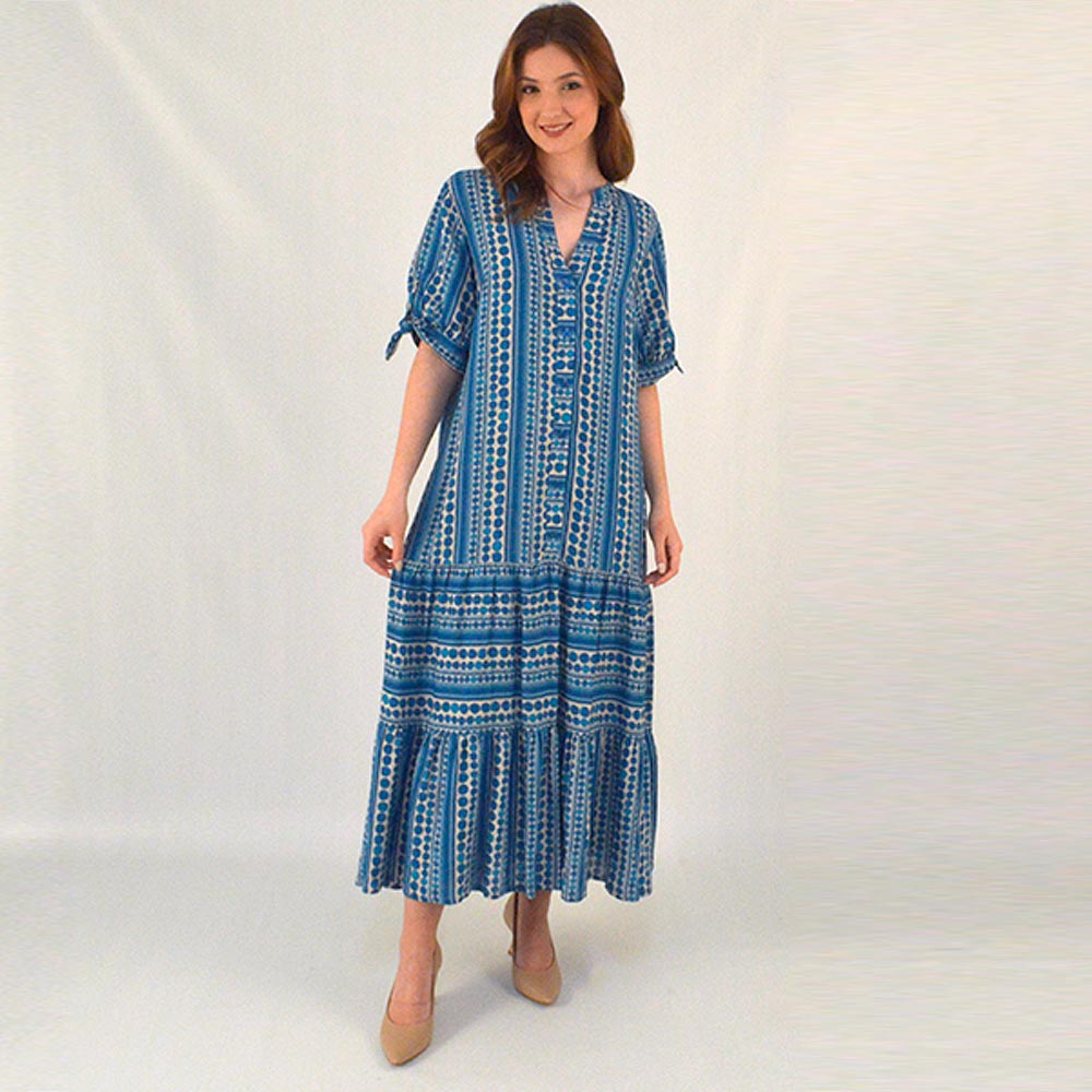 Vestido Midi Modal Linen Light Estampa Azul Gatos e Atos  - Foto 1