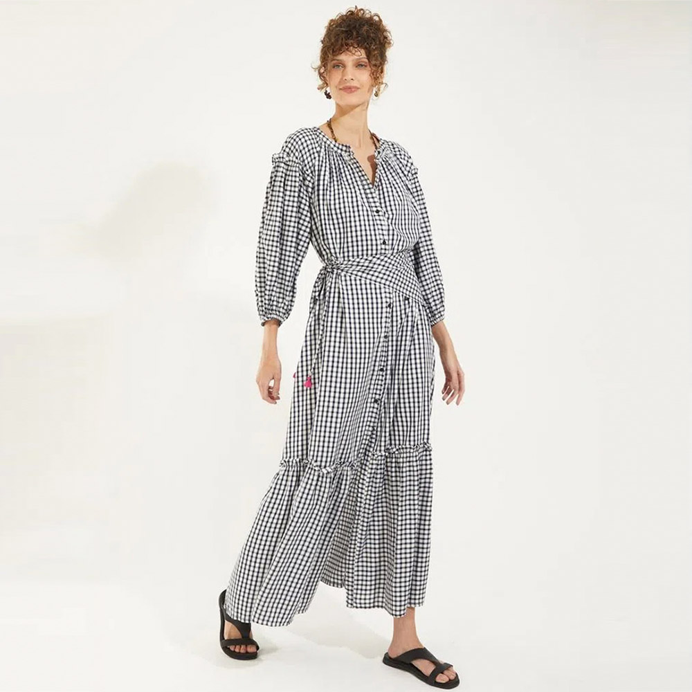Vestido Viscose Vichy Com Leno Canto  - Foto 1