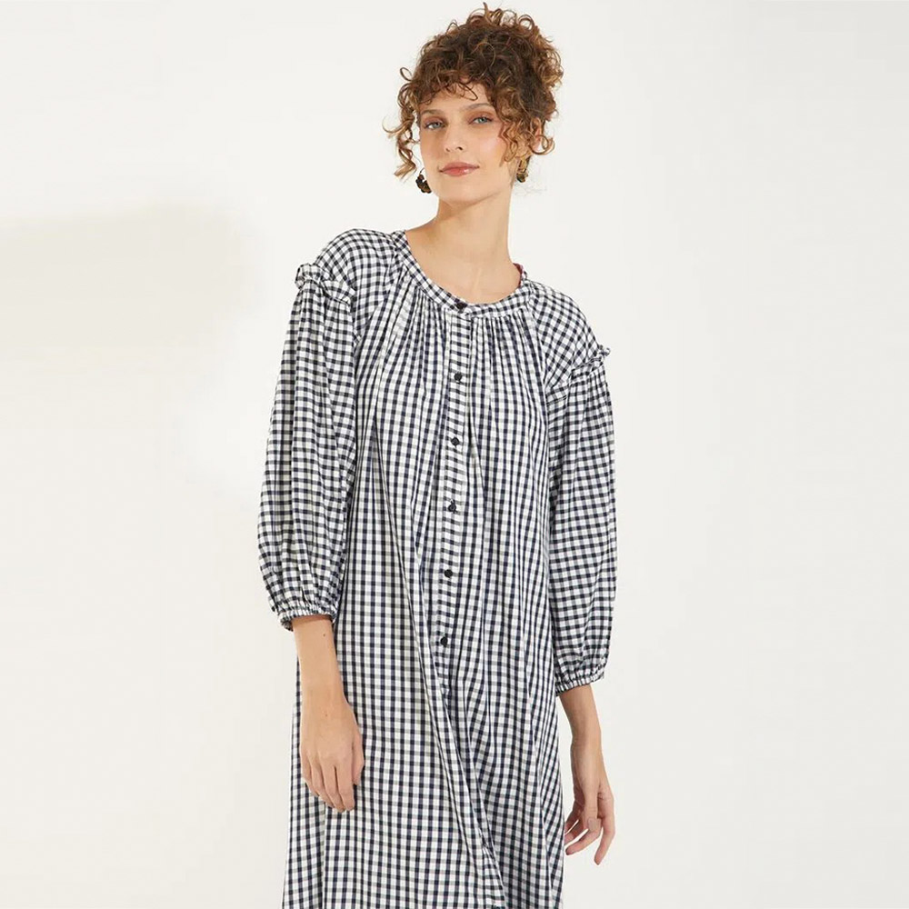 Vestido Viscose Vichy Com Leno Canto  - Foto 2