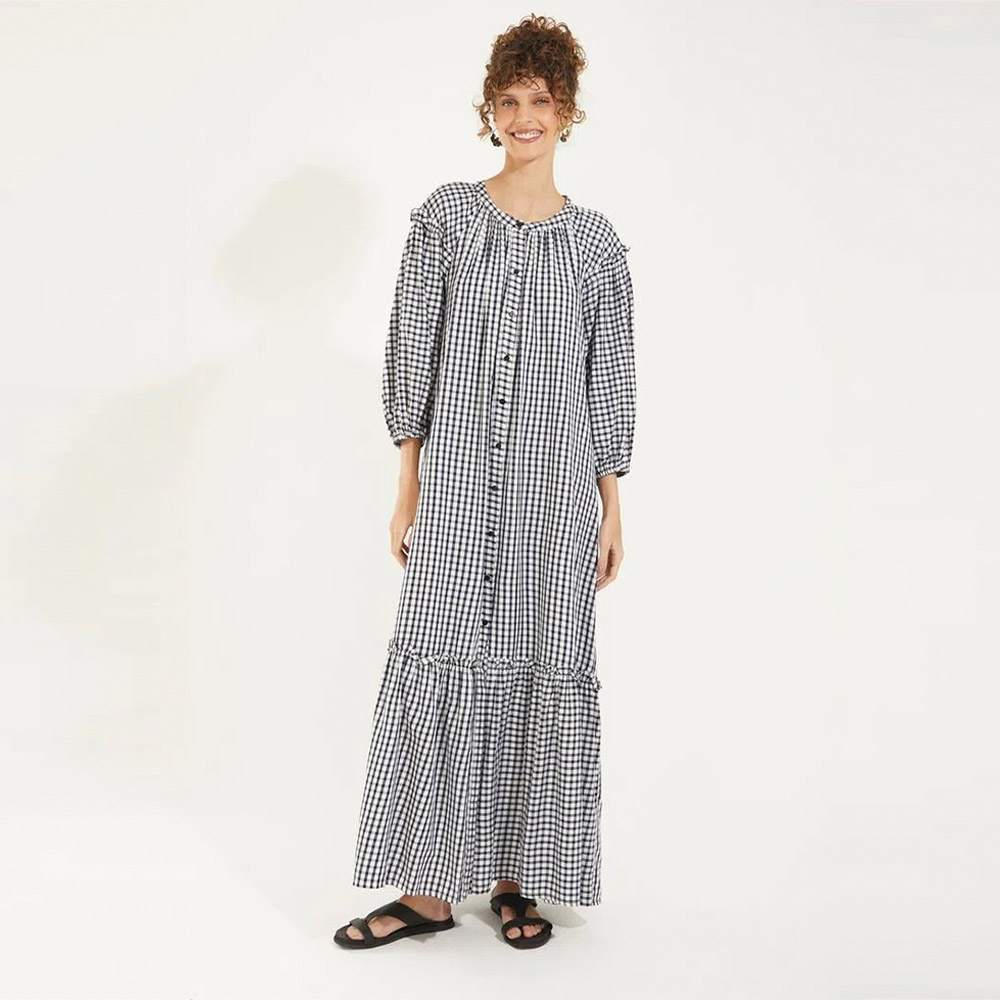 Vestido Viscose Vichy Com Leno Canto  - Foto 3