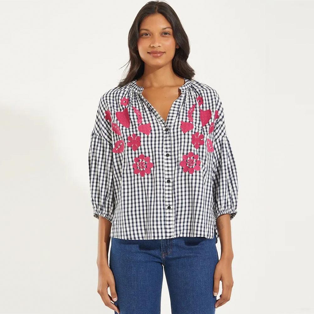 Blusa Bata Viscose Vichy Com Bordado Canto - Foto 1