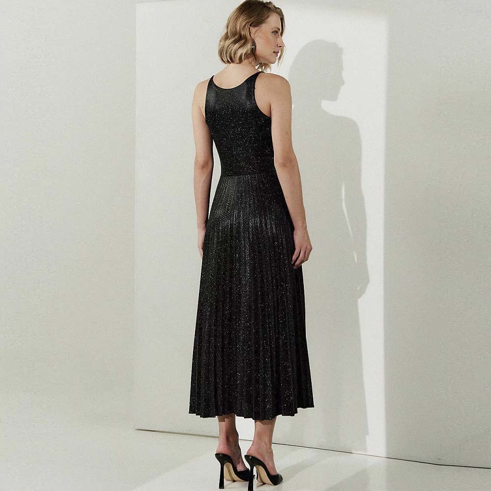 Vestido Plissado Preto Com Brilho MX Fashion - Foto 2