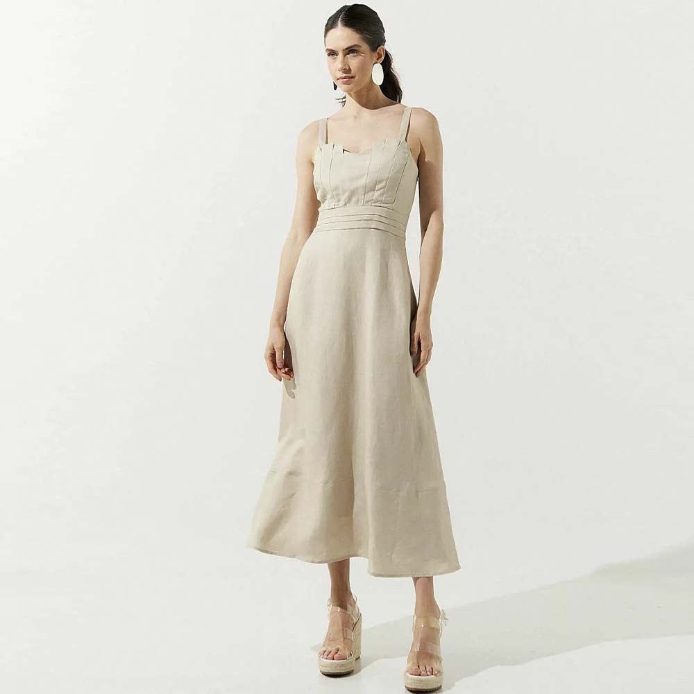 Vestido Midi Com Recortes Cor Cru MX Fashion - Foto 1