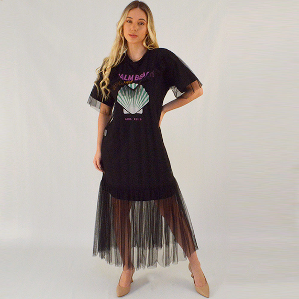 Vestido + Tule Sobreposto Preto Hush - Foto 1