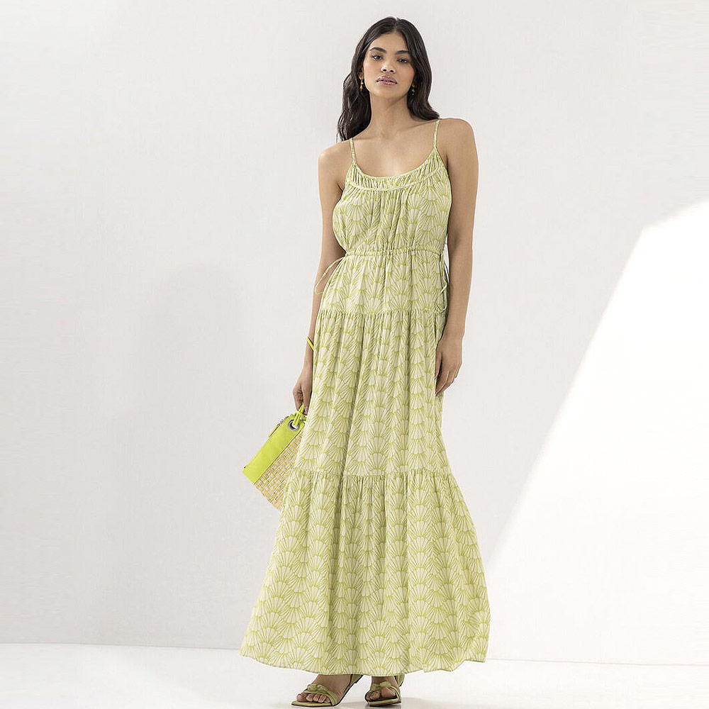 Vestido Longo Estampado Com Amarrao Cintura Cor Lima Lez a Lez  - Foto 1