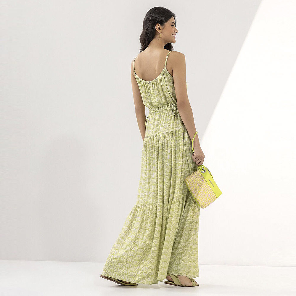 Vestido Longo Estampado Com Amarrao Cintura Cor Lima Lez a Lez  - Foto 2
