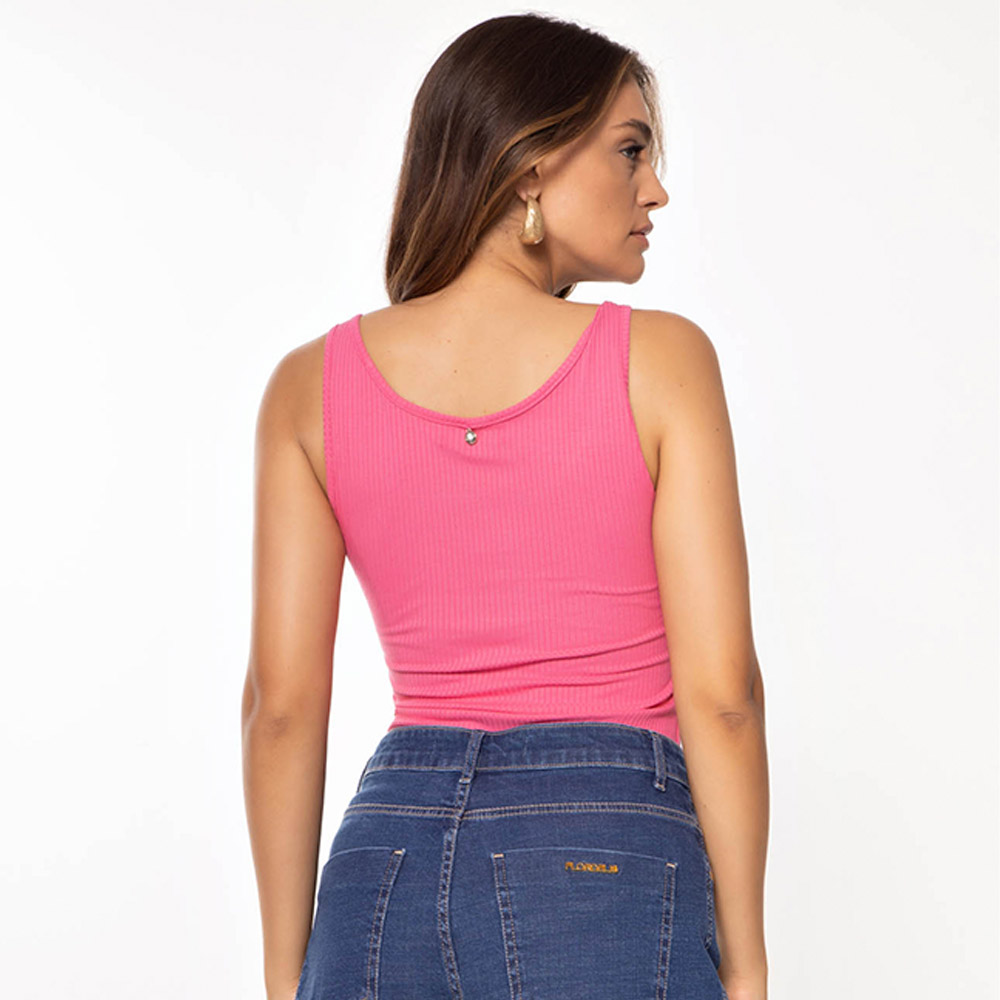 Blusa Regata Canelada Cor Pink Flor de Lis - Foto 2