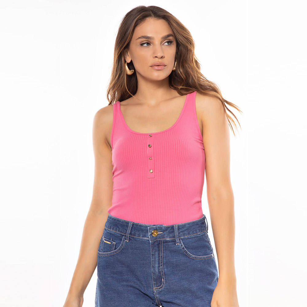 Blusa Regata Canelada Cor Pink Flor de Lis - Foto 3