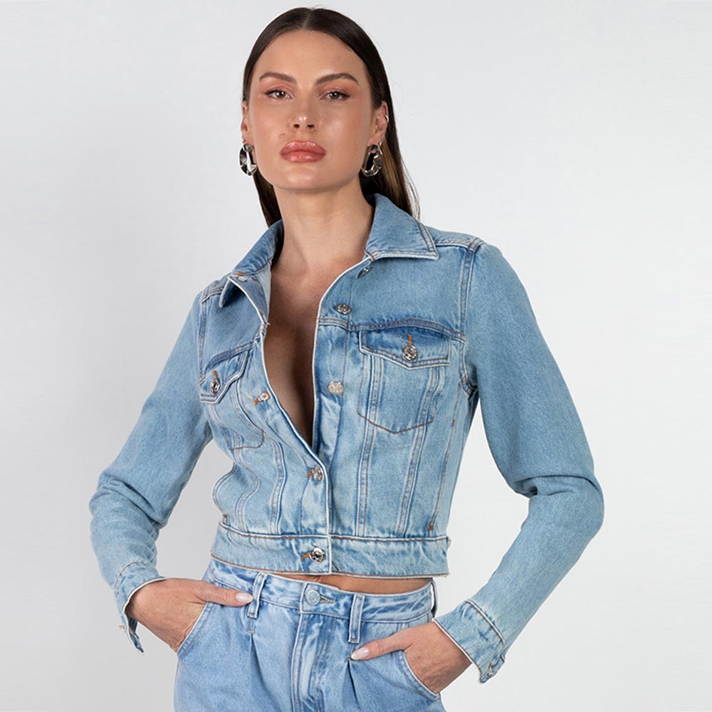 Jaqueta Jeans Trucker Flor De Lis - Foto 1