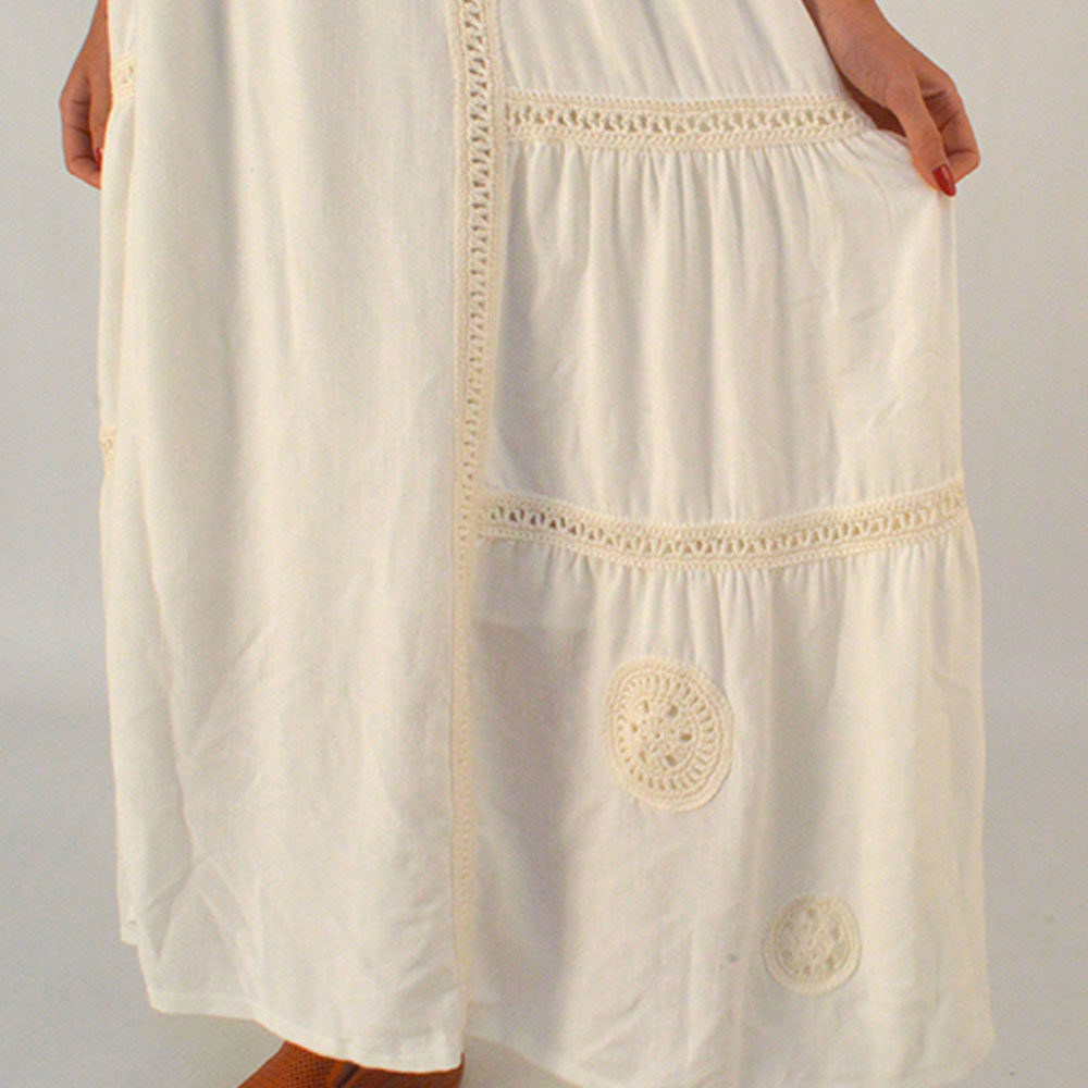 Vestido Midi Linho Aplicao Croch Canto  - Foto 3