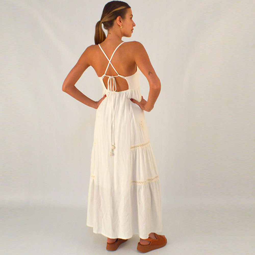 Vestido Midi Linho Aplicao Croch Canto  - Foto 4