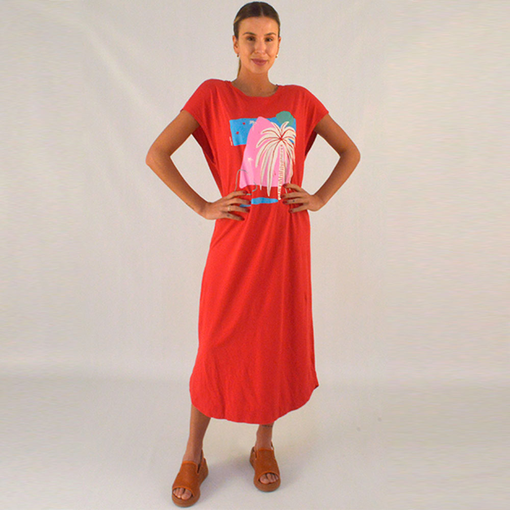 Vestido Midi Silk Refugio Vermelho Canto  - Foto 1