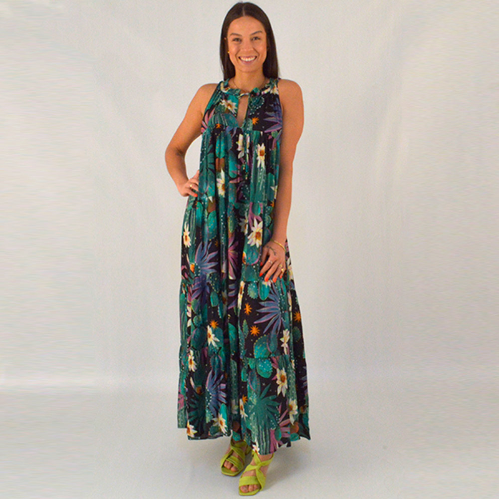 Vestido Longo Camadas Estampa Cacti Canto  - Foto 1