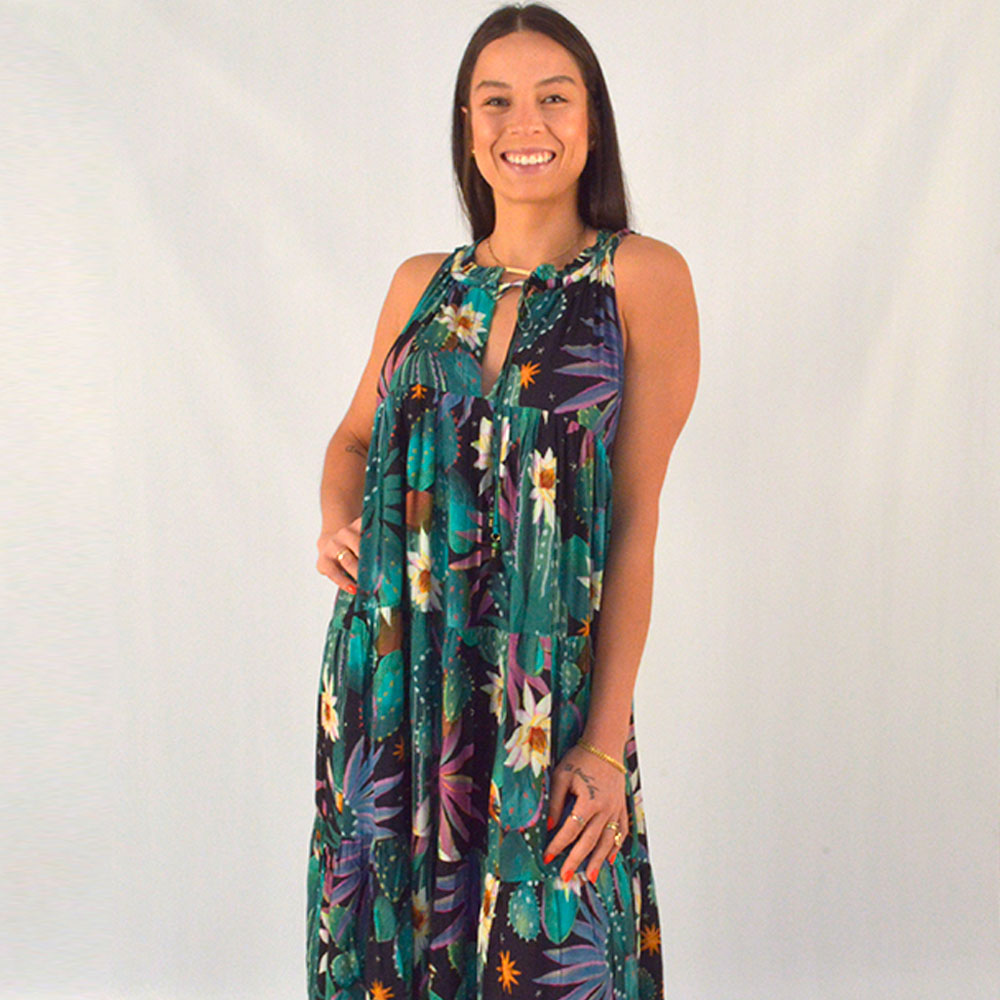 Vestido Longo Camadas Estampa Cacti Canto  - Foto 2