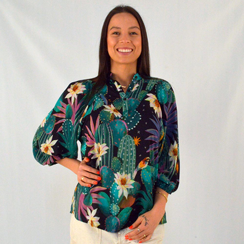 Blusa Bata Estampa Cacti Canto - Foto 1