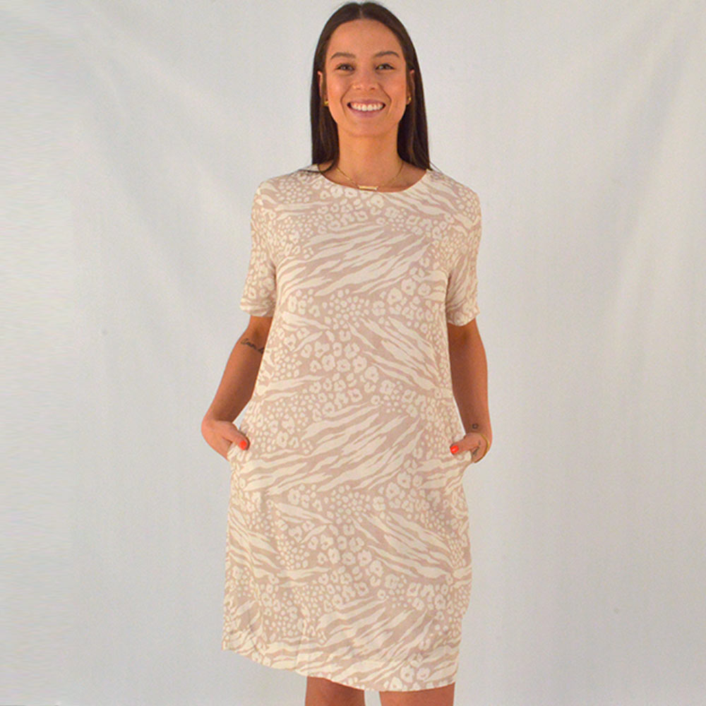 Vestido Camiseta Estampado Animal Print Cru Declari  - Foto 1