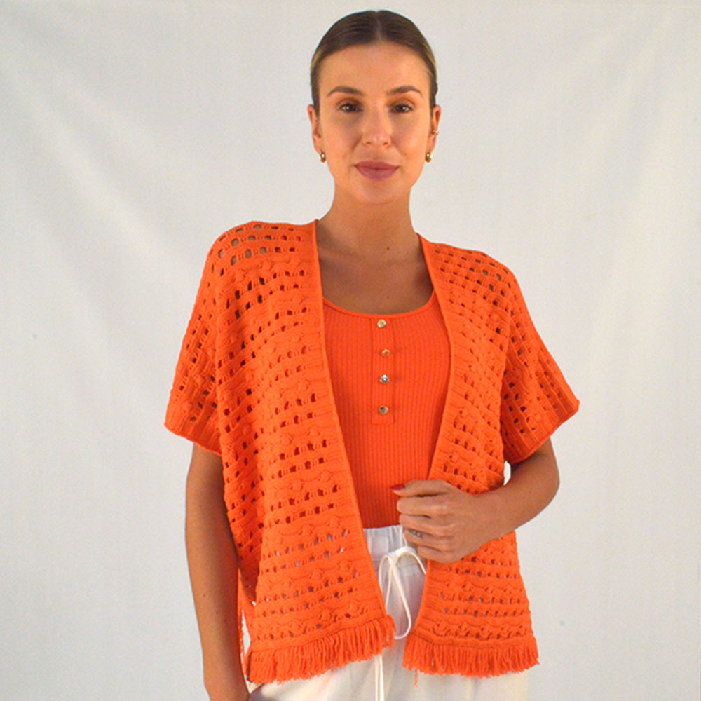 Kimono Trama Vazada Cor Cenoura Haes - Foto 1