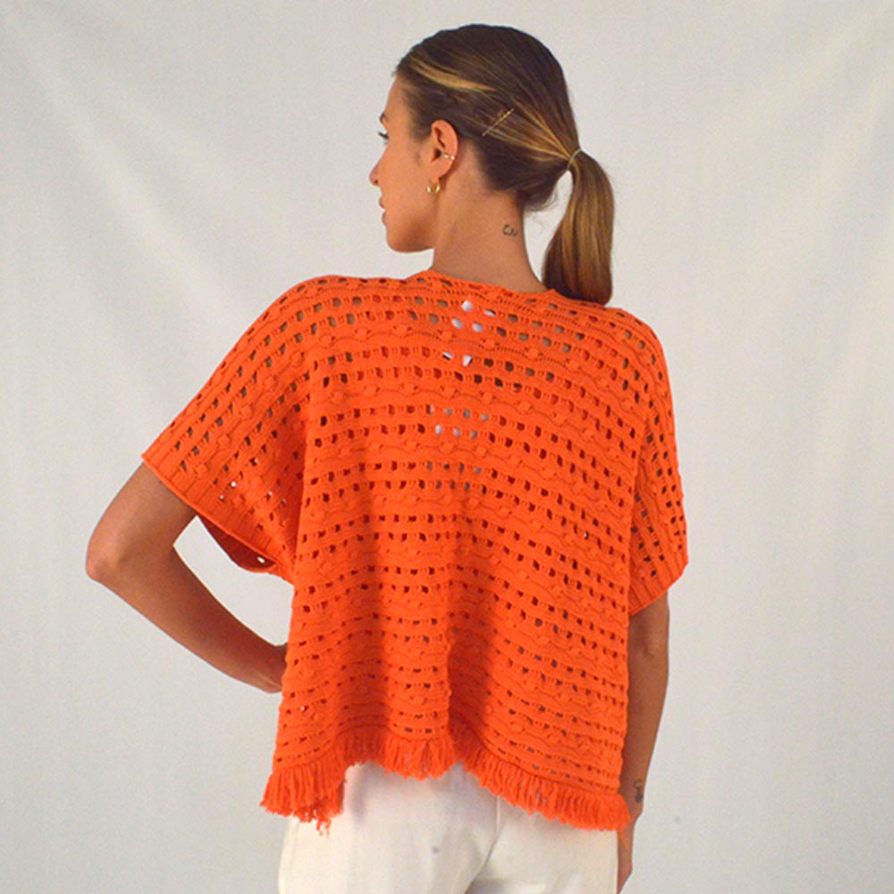 Kimono Trama Vazada Cor Cenoura Haes - Foto 2