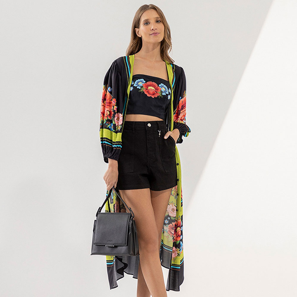 Vestido Midi Chemise Estampado Preto Com Cinto Lez a Lez  - Foto 2