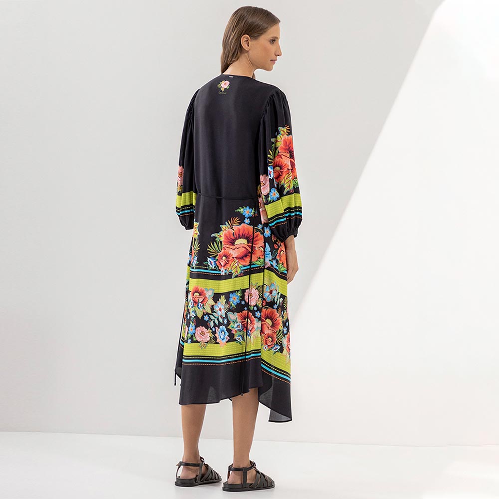 Vestido Midi Chemise Estampado Preto Com Cinto Lez a Lez  - Foto 3