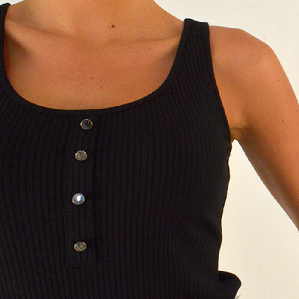 Blusa Regata Canelada Cor Preta Flor de Lis - Foto 2