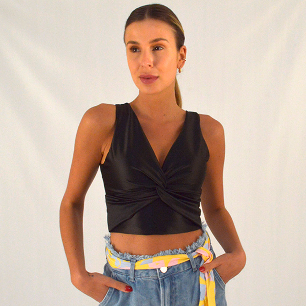 Top Cropped Cor Preta Flor de Lis  - Foto 1