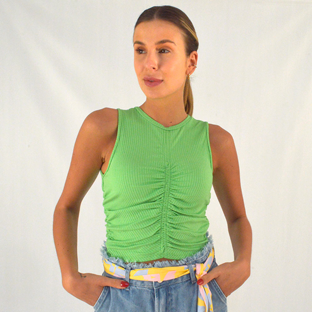 Top Cropped Canelado Cor Verde Flor de Lis  - Foto 1