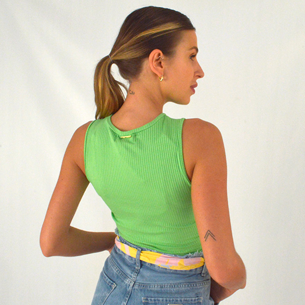 Top Cropped Canelado Cor Verde Flor de Lis  - Foto 2