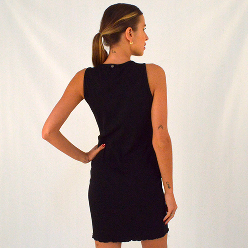 Vestido Curto Canelado Preto Flor de Lis - Foto 2