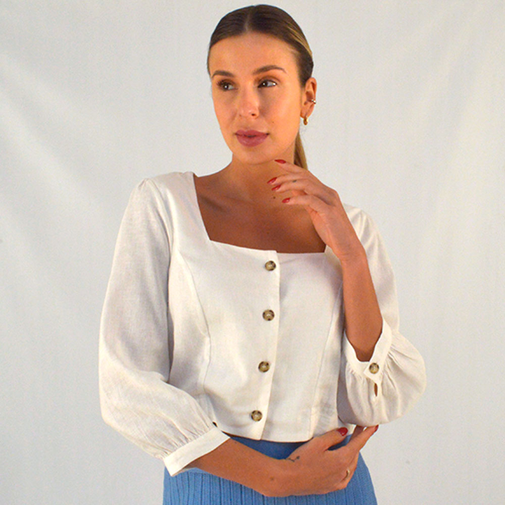 Blusa Manga 3/47 Em Cambraia Off White Insp by Cheroy - Foto 1