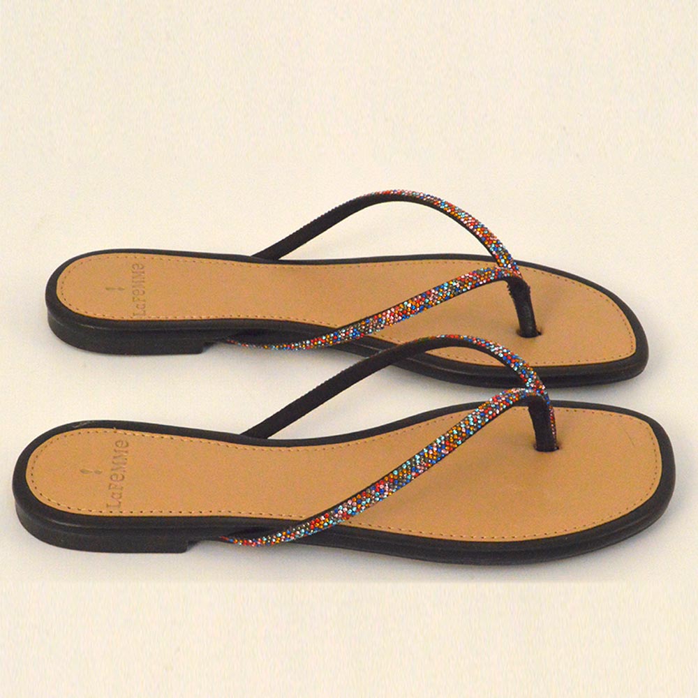 Rasteira Nice Preta Pedraria Multicolor La Femme - Foto 3