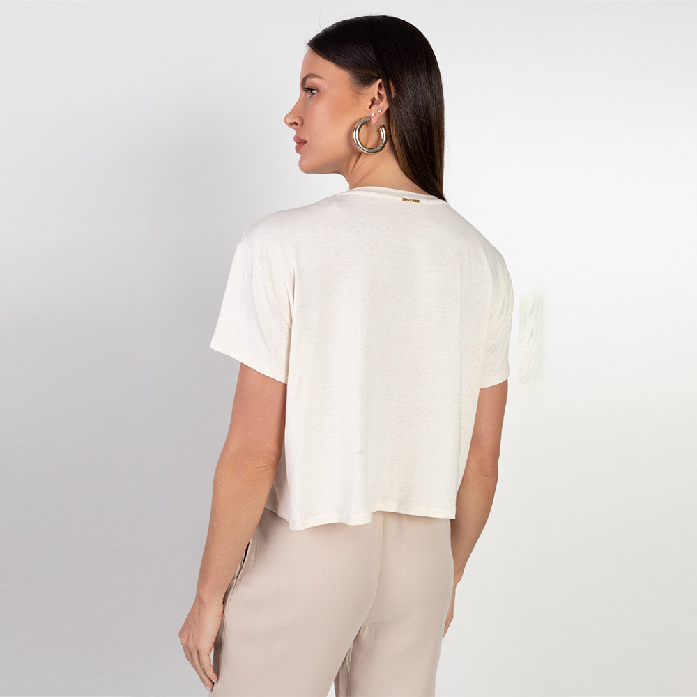 Blusa T-shirt Cropped Cor Cru Flor de Lis  - Foto 2