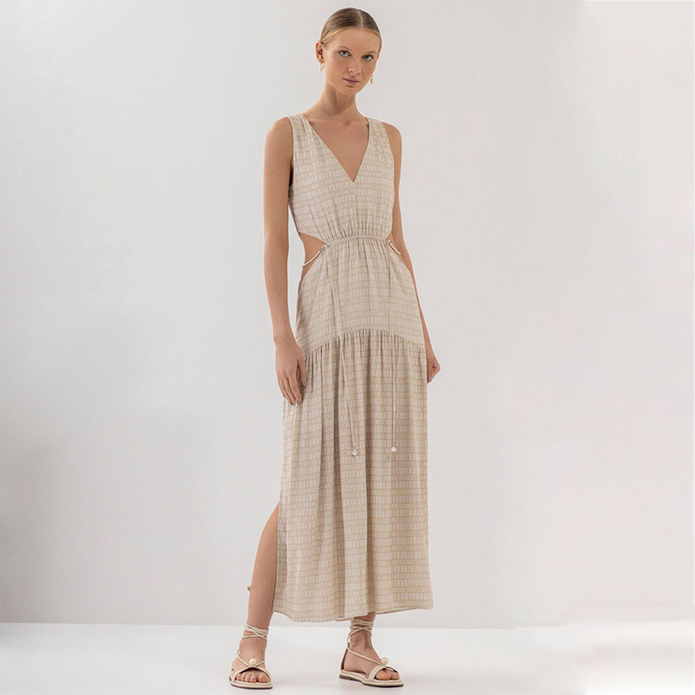 Vestido Midi Estampado Em Crepe Com Cut Out Lez a Lez  - Foto 1