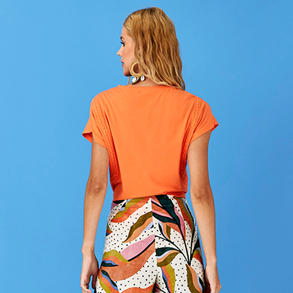 Blusa Detalhe de Renda Laranja Reserva Natural  - Foto 2
