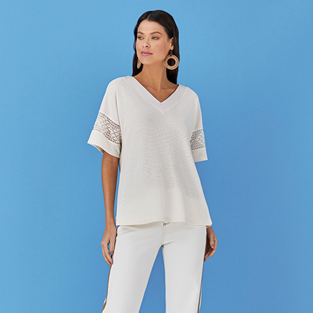 Blusa Detalhe de Renda Branca Reserva Natural  - Foto 1