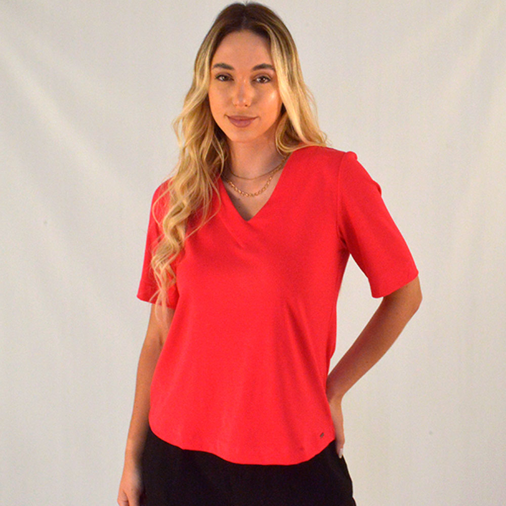 Blusa Malha Canelada Cor Pitaya Scalon  - Foto 1